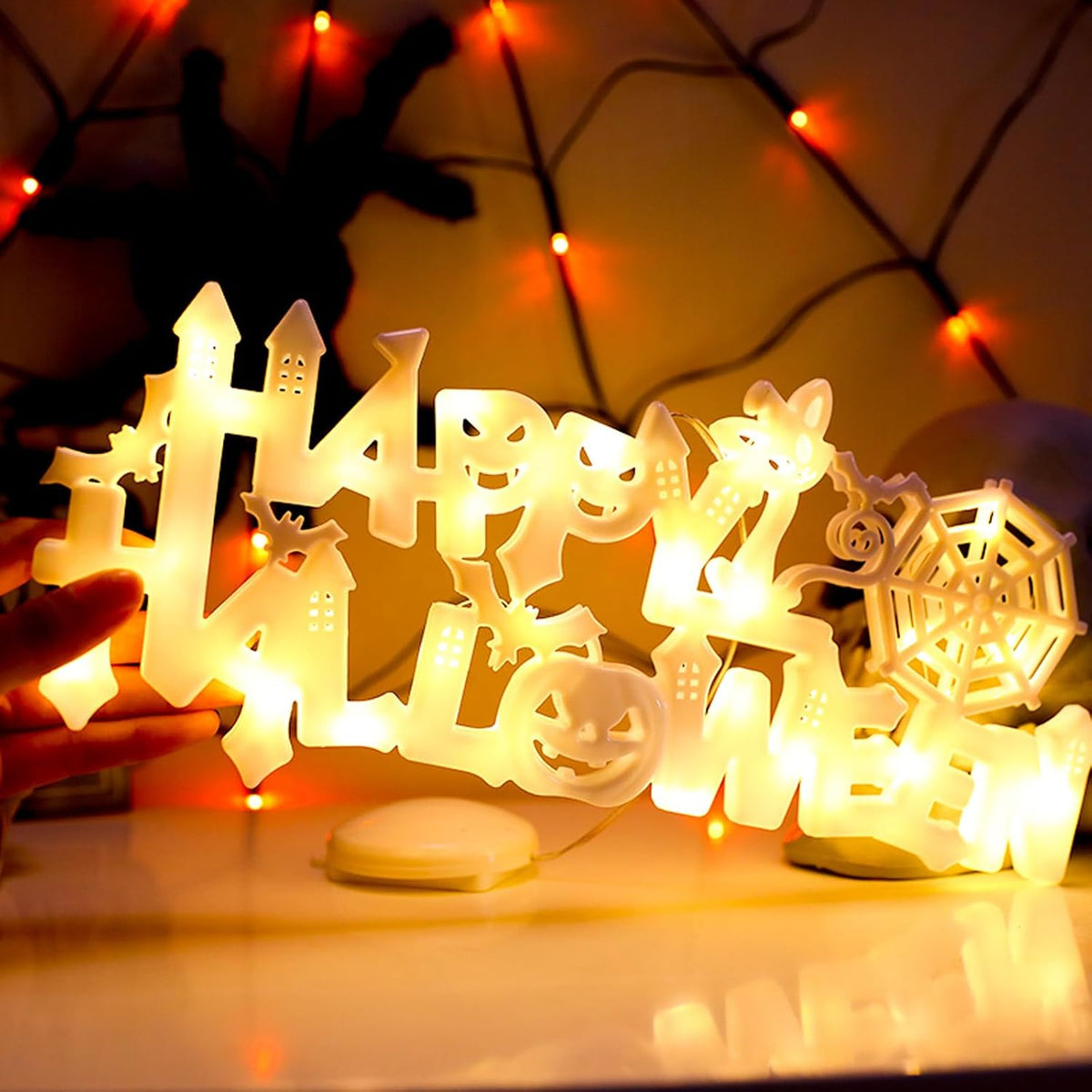 Halloween Neon Window Lights LED Hanging Sign Warm Light Indoor Outdoor Decor